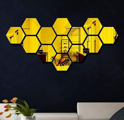 Hexagon Style Acrylic Mirror - Modern Home Decoration [13 pieces]